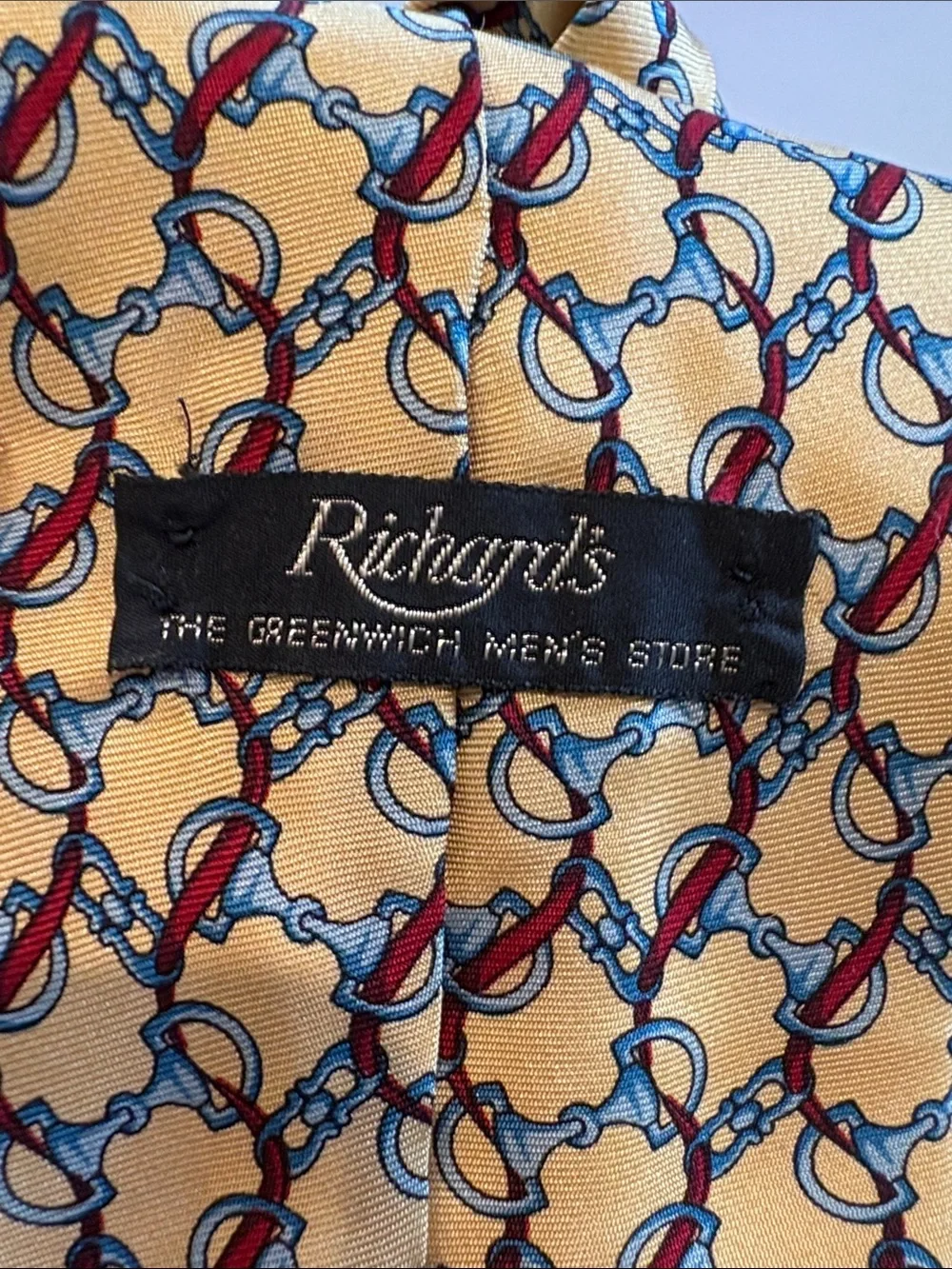Richards - Silk Patterned Tie in Yellow with Red & Blue Accents, Necktie. Silk